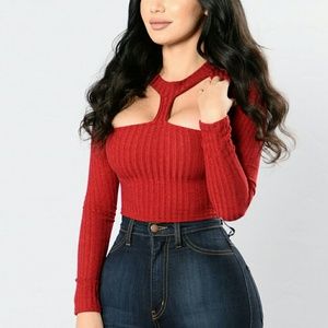 FashionNova - Knit Crop Top - Red - L